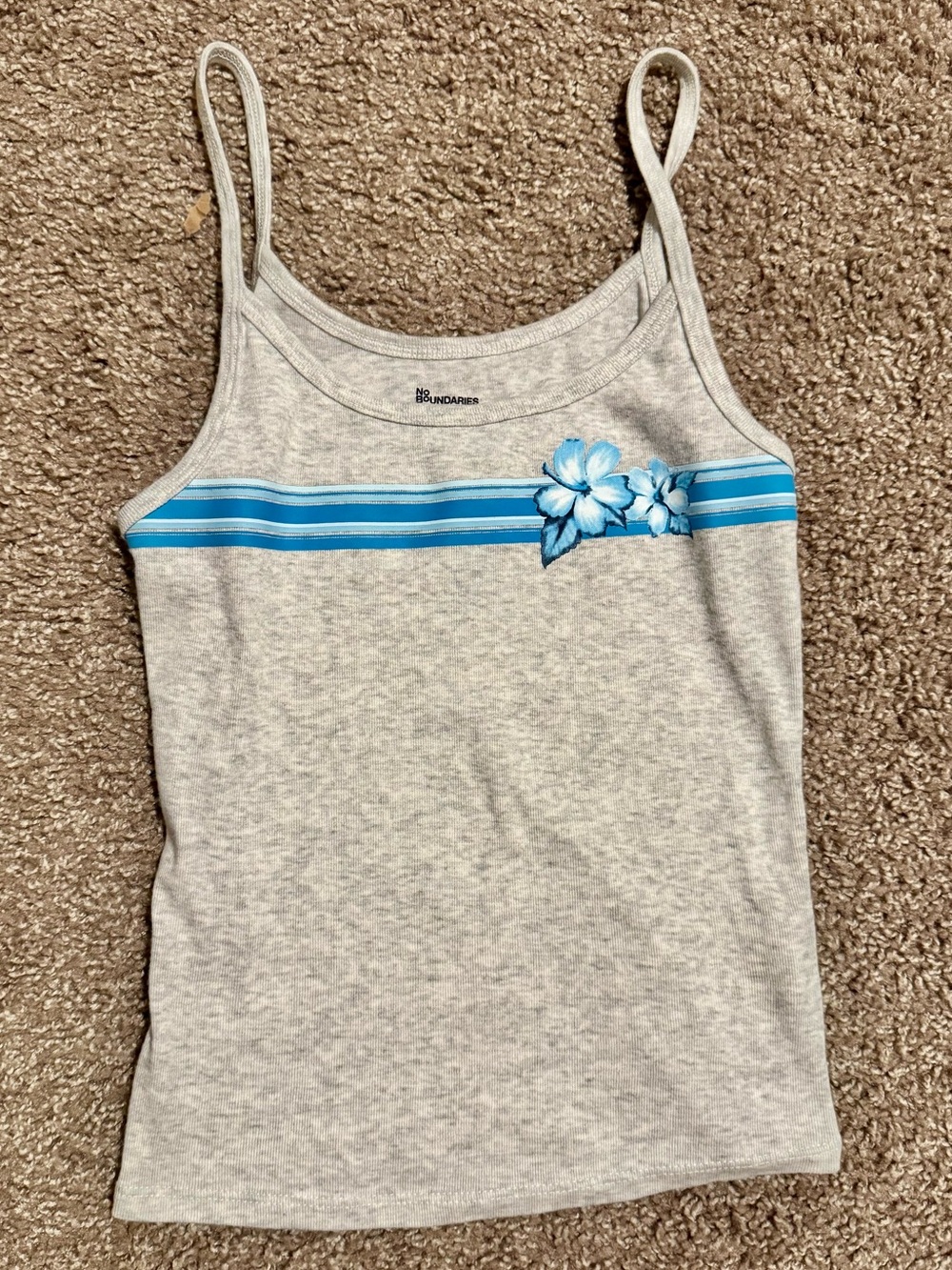 Y2K No Boundaries Gray Blue Floral Striped Cami Tank Top XS 0-2